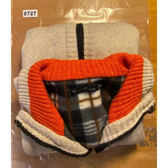 YeoKou Mens Cashmere Wool Blend Full Zip Fleece Lined Sweater SWG-0035 XL Tan